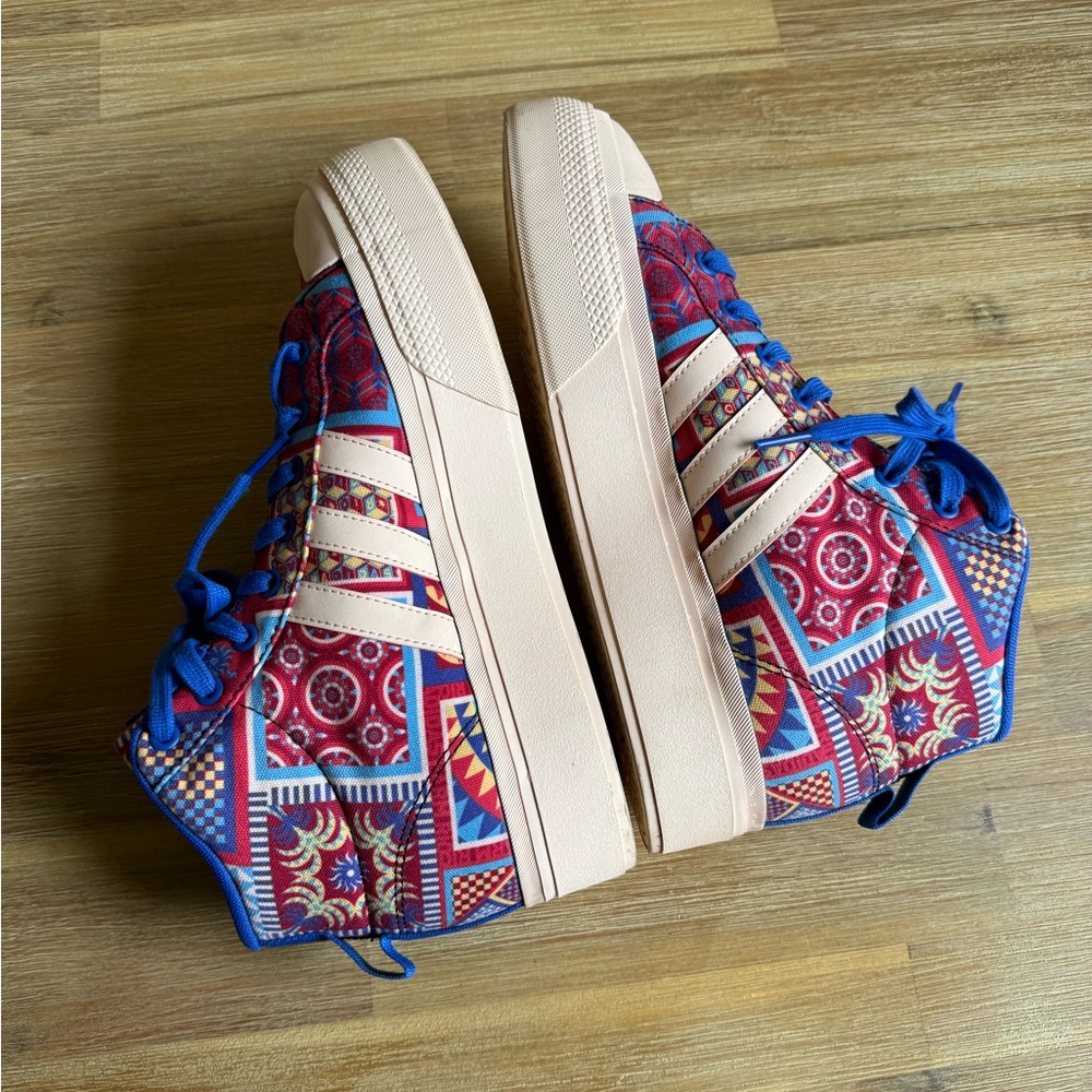 adidas High-Top Platform Sneakers in Red, Blue, Pink - Picture 4 of 15